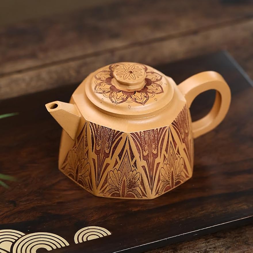 Handmade Zisha Teapot, Raw Ore Gold Segment Clay Chinese Yixing Purple Clay Tea Pot 270cc, Chinese Kungfu Brew Infuser Loose Leaf Tea