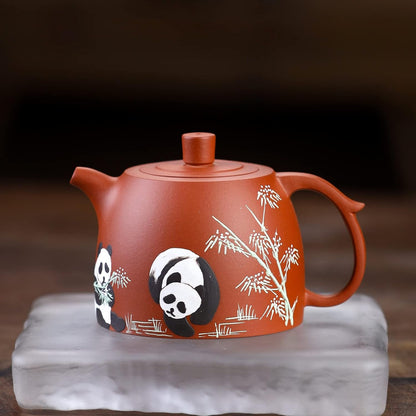 SILINE Panda Zisha Tea Pot 9 Oz with 2 Cups,Genuine Yixing Clay Teapot,Brew Infuse Kung Fu Tea Maker Set (Classic Panda Set)