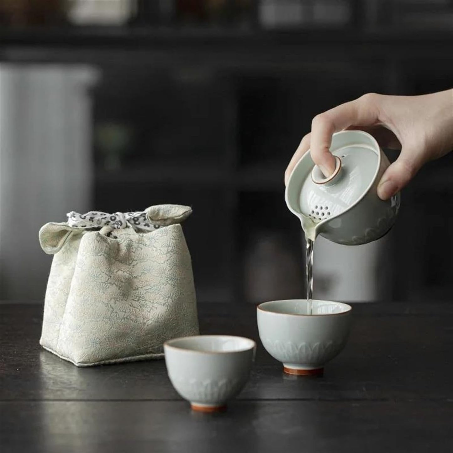 Afternoon Tea Set Antique Lotus Leaf Ceramic Tea Set Complete Set Travel Tea Set Tea Maker Gaiwan 1 Bowl 2 Cups Kung Fu Tea Set With Portable Bag Tea Set For Adults