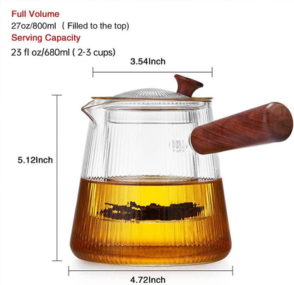 DOPUDO Glass Teapot, 27oz/800ml Tea Kettle with Infuser & Wood Handle, Borosilicate Glass Tea Maker for Loose Leaf Tea, Tea Steeper for Blooming Tea