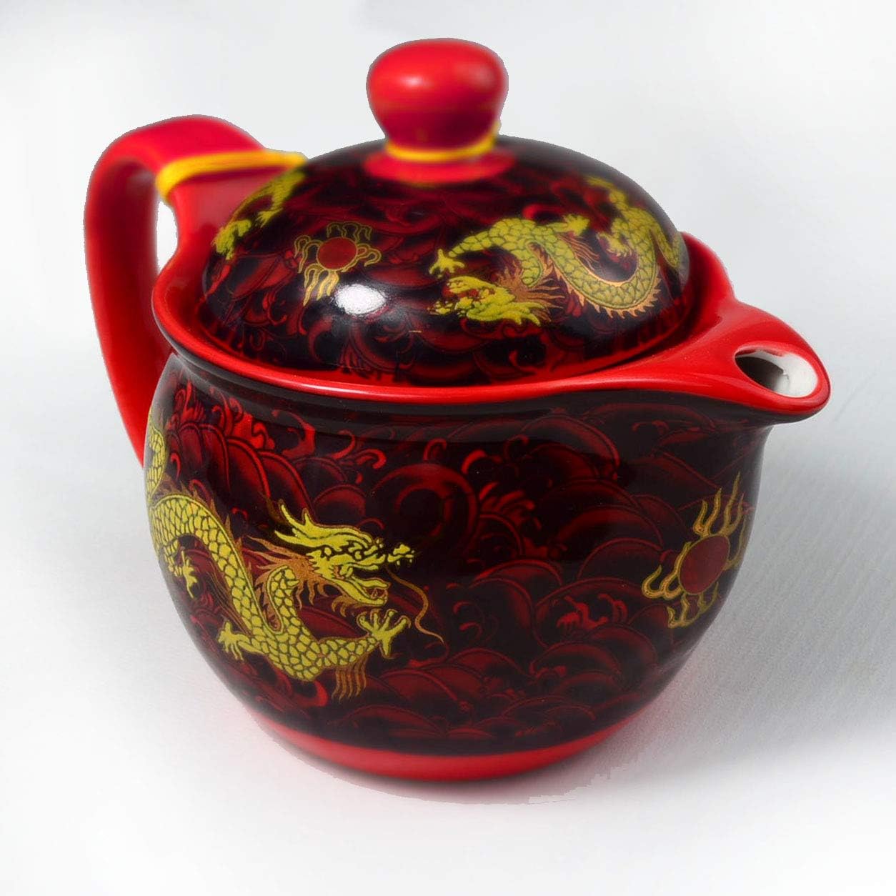 Teapot China Porcelain 12oz Dragon Stainless Steel Filtration Mash Infuser for Loose Tea (Red)