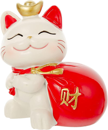 Maneki Neko Statue - Tiny Money Lucky Cat, Caishen Cat, Cute Wealth Cat Figurine