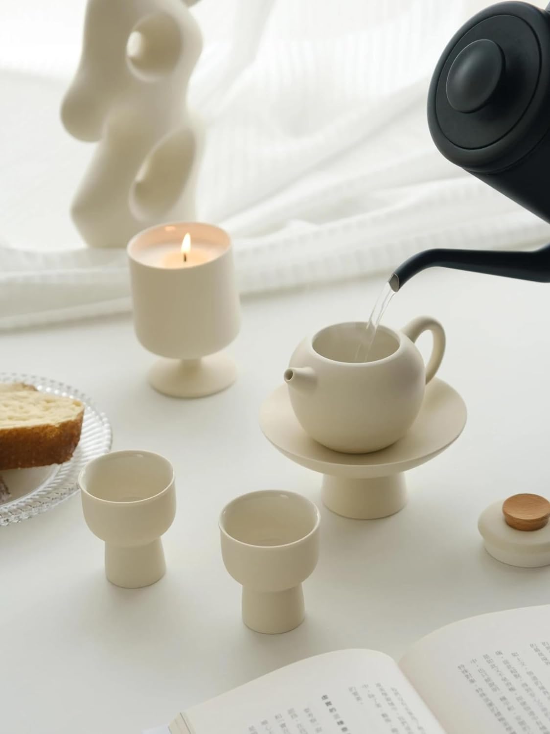 Afternoon Tea Set Light Brewing Ceramic Tea Set Fresh Cream Design Japanese Style Tea Cup Goblet Tray Tea Set For Adults (Color : B)