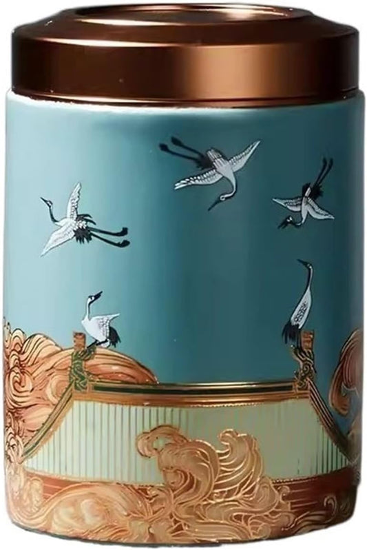 Tea Tins Crane Pattern Tea Caddy Metal Lid Sealed Canister Puerh Black Green Tea Storage Tea Box Small Tea Accessories Tea Storage Container (Color : Bigblue Mug)