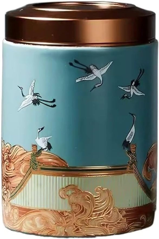 Tea Tins Crane Pattern Tea Caddy Metal Lid Sealed Canister Puerh Black Green Tea Storage Tea Box Small Tea Accessories Tea Storage Container (Color : Bigblue Mug)