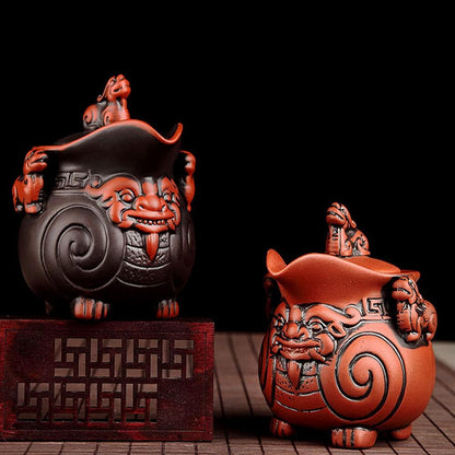 Handmade Ceramic Teapot Set, Chinese Pixiu Teapot and Teacup Set, Zisha Kung Fu Porcelain Teapot, Purple Clay Tea Sets (black)