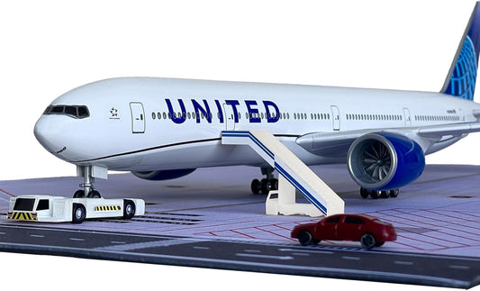 B777-300ER Model Airplane 18.5 Inches Long 1/150 Scale B777 Airplane Model with LED Lights and Airport Scene Accessories Ideal Display and Gift
