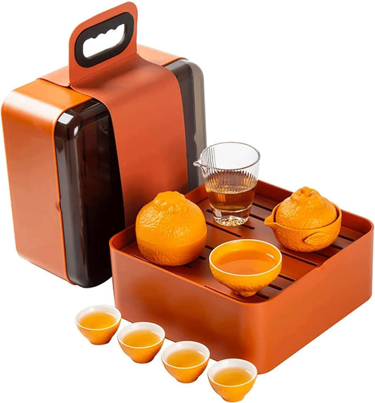 HSHTTKL Upgraded Handmade Tea Set Travel Kung Fu Tea Cup Orange Styling Organized Portable Teapot Set Porcelain Ceramic Tea Set Gift Tea Cup