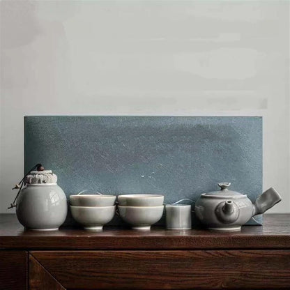 Afternoon Tea Set Japanese Style Ice Gray Glaze Porcelain Kung Fu Tea Set Household Tureen Side Handle Pot Set Tea Set Porcelain Tea Set Chinese Tea Set For Adults (Color : E)