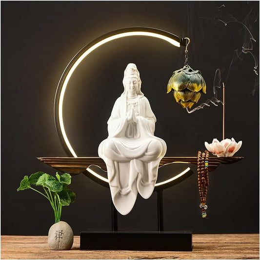 Buddha Statue New Chinese Guanyin Buddha Statue Ornament Solid Wood Entrance Hall Living Room Home Decorations Ceramic Buddha Statue Ornament Decoration Feng Shui Decoration ( Color : White porcelain