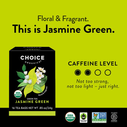 Choice Organics - Favorites Variety Pack Sampler (6 Pack) - Includes Earl Grey, Jasmine Green, Oolong, Rooibos, Cocoa Mint Puerh, and Grapefruit Honeybush Organic Teas - 96 Tea Bags