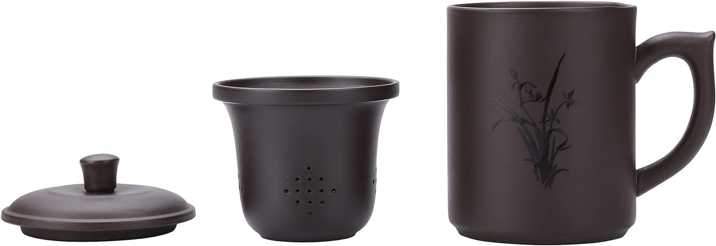 I-MART Tea Cup, Purple Clay Tea Mug Tea Cup with Infuser and Lid (13.5 Ounce - Flower)