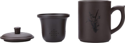 I-MART Tea Cup, Purple Clay Tea Mug Tea Cup with Infuser and Lid (13.5 Ounce - Flower)