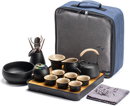 GIZNXBA Ceramic Portable Tea Sets for Adult, Travel Tea Pot Cup Set with Tray, Portable Ceramic Porcelain Tea Pot for Business Hotel Outdoor Picnic, Home, Business