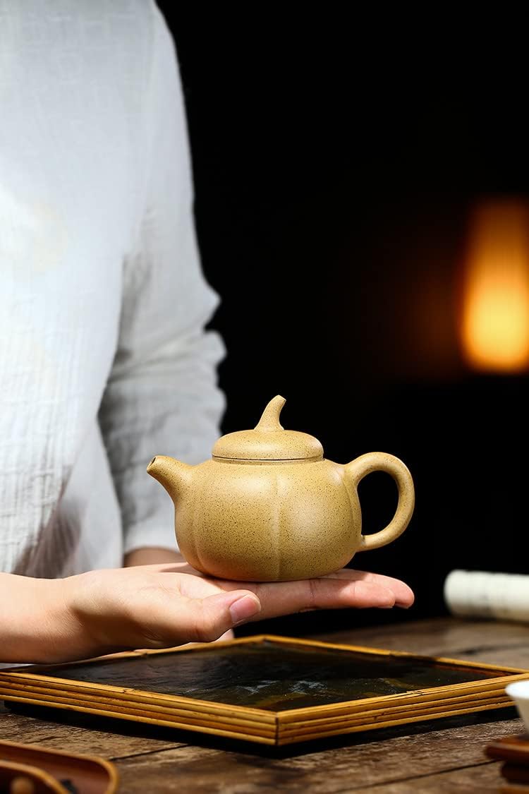 Chinese Zisha Teapot Clay Sesame Mud Tea Pot for Home Office (Pumpkin)