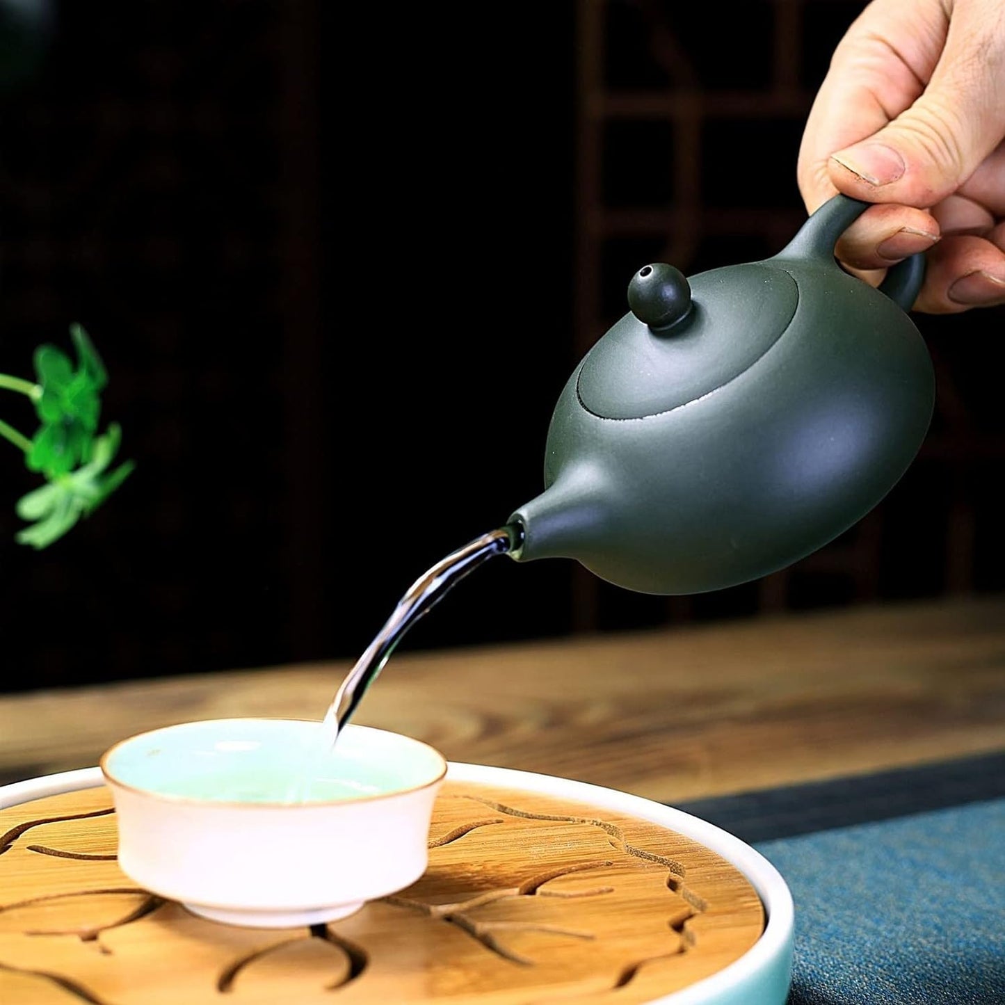 MIKMAX Teapot Zisha Pot Handmade Teapot Raw Ore Green Mud Flat Xishi Kung Fu Tea Set