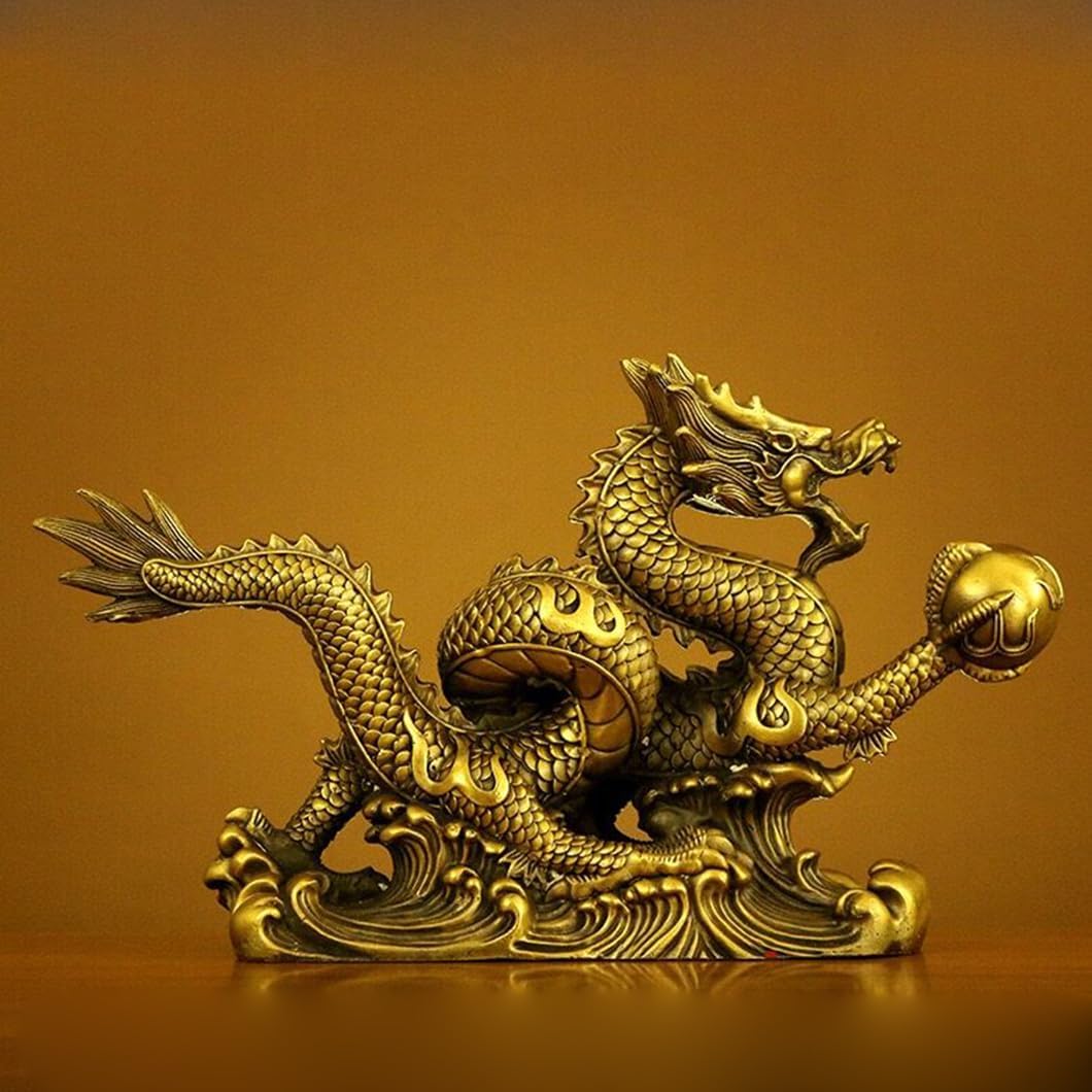 Brass Chinese Feng Shui Dragon Statue Sculpture Home Office Decoration Tabletop Decor Ornaments for Wealth and Success Good Lucky Gifts