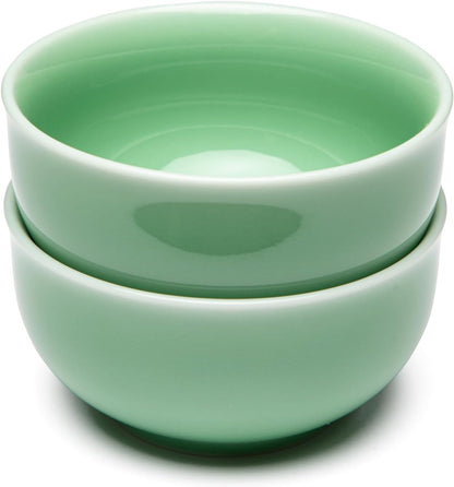 SILINE 4.5" Green Porcelain Bowls Set,2 PCS Genuine Longquan Celadon 10.8 Oz Rice Bowls (Classic Cyan)