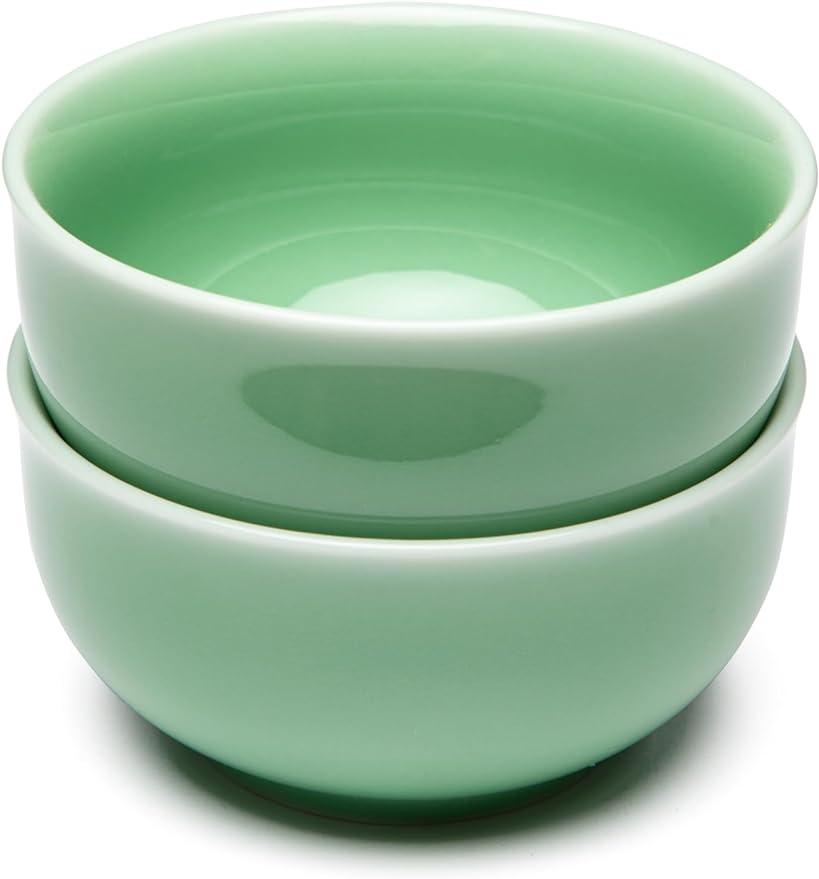SILINE 4.5" Green Porcelain Bowls Set,2 PCS Genuine Longquan Celadon 10.8 Oz Rice Bowls (Classic Cyan)