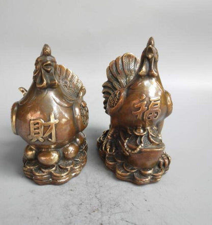 Figurin Statues for Home Decor Brass Cock and Hen Wealth Statue A Pair