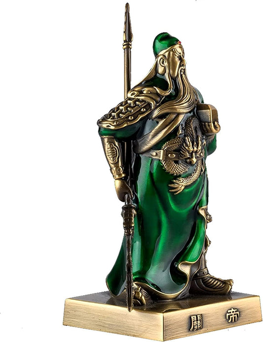 ENESEA Office Copper Ornament, Guan Yu Statue Figure Kwan Kung, Kuan Gong God of Fortune Sculpture Decorations for Living Room, Home Office, Car, Best Chinese Feng Shui Gifts,Brass (Color : Green)