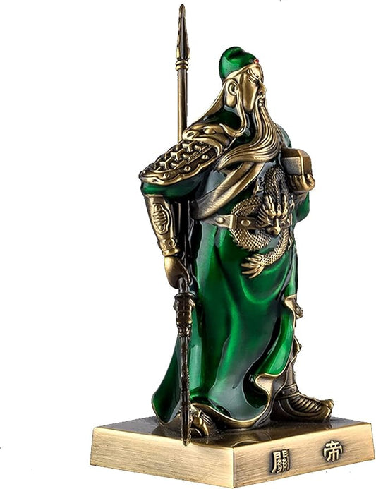 ENESEA Office Copper Ornament, Guan Yu Statue Figure Kwan Kung, Kuan Gong God of Fortune Sculpture Decorations for Living Room, Home Office, Car, Best Chinese Feng Shui Gifts,Brass (Color : Green)