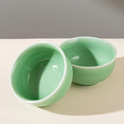 SILINE 4.5" Green Porcelain Bowls Set,2 PCS Genuine Longquan Celadon 10.8 Oz Rice Bowls (Classic Cyan)