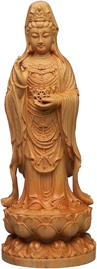 Aritjt Guan Yin Statue Standing on Lotus Pedestal- Quan Yin East Asian Goddess of Compassion and Mercy Sculpture,Meditating Buddha Figurine