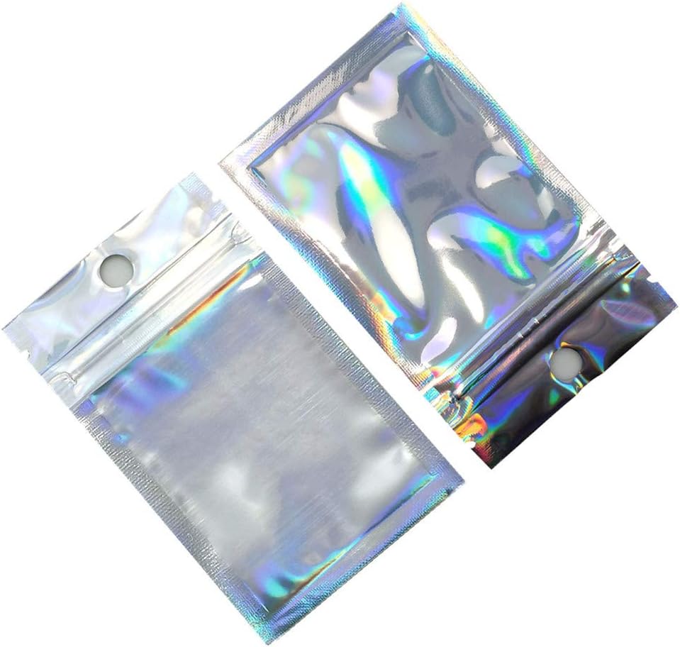 FERENLI 100Pieces Silver Aluminum Foil Zipper Packaging Bags with Tear Notch Reusable Food Coffee Storage for Zip Mylar Bags Lock 10x15cm (3.9x5.9 inch)