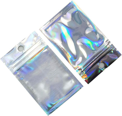 FERENLI 100Pieces Silver Aluminum Foil Zipper Packaging Bags with Tear Notch Reusable Food Coffee Storage for Zip Mylar Bags Lock 10x15cm (3.9x5.9 inch)