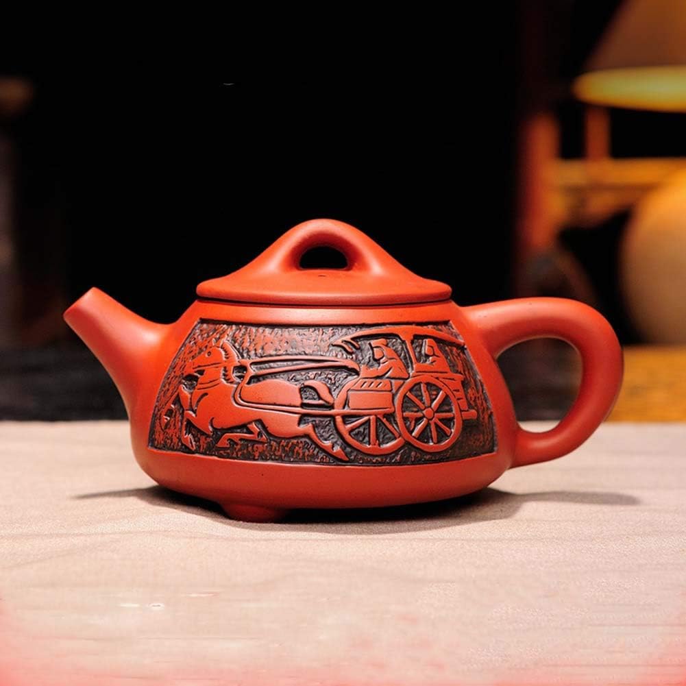 qwert Zisha Teapot, Yixing Teapot Original Purple Clay Clay Retro Manual Capacity 330ml Study Office Tea Server Kungfu Tea Set-red