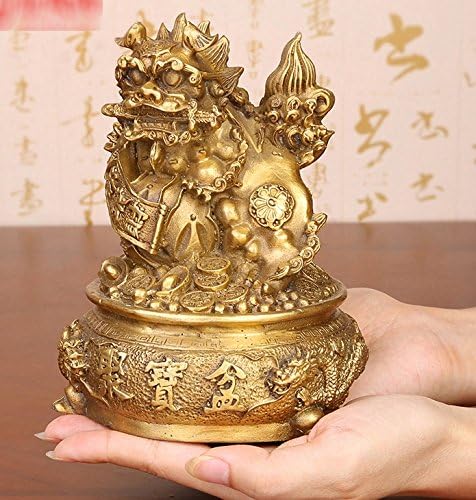 Large Size Wealth Porsperity Brass Pair of Fu Foo Dogs Guardian Lion with Treasure Basin Statues,Best Housewarming Congratulatory Gift to Ward Off Evil Energy,Feng Shui Décor