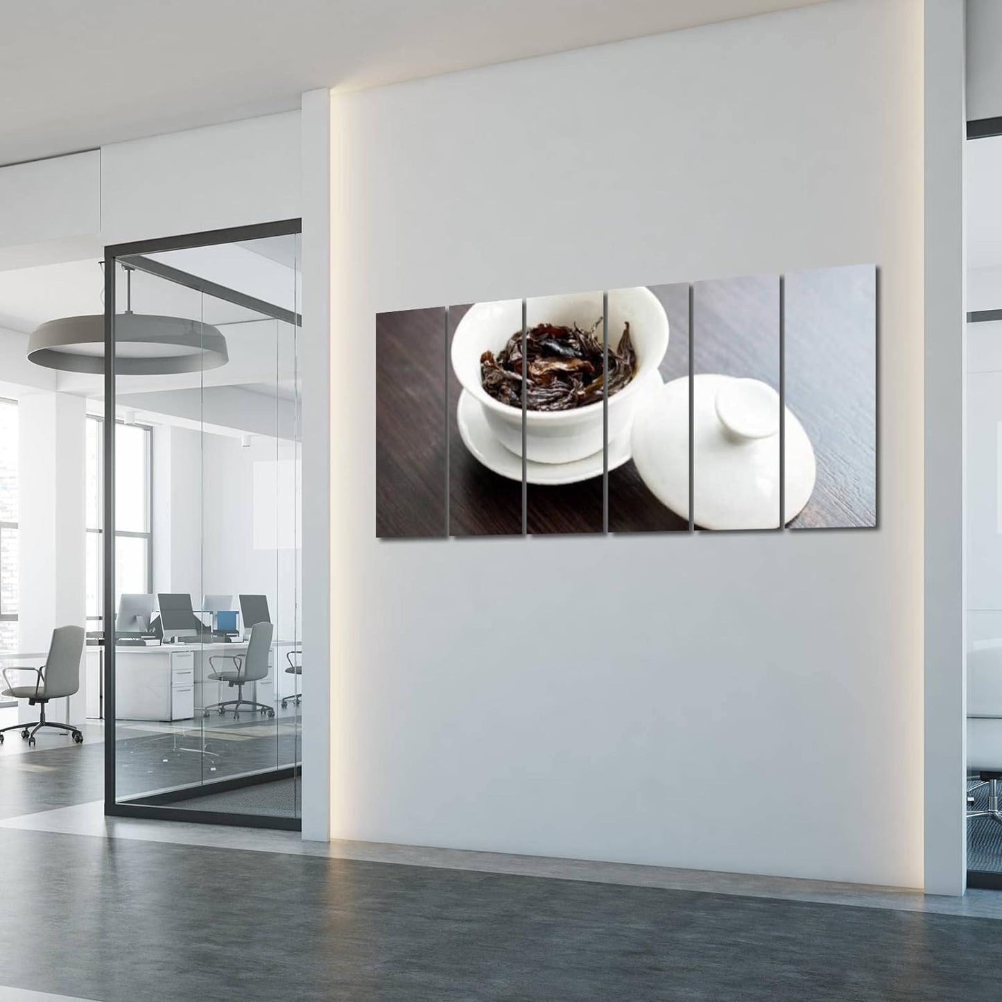 6 Panel Canvas Wall Art for Living Room Chinese porcelain gaiwan for tea ceremony or gong fu cha or kung fu Prints Pictures Paintings Poster Home Decor Framed Ready to Hang
