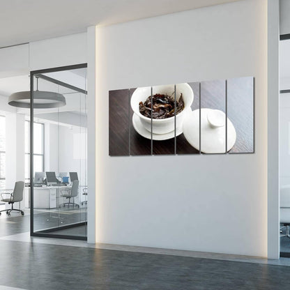 6 Panel Canvas Wall Art for Living Room Chinese porcelain gaiwan for tea ceremony or gong fu cha or kung fu Prints Pictures Paintings Poster Home Decor Framed Ready to Hang