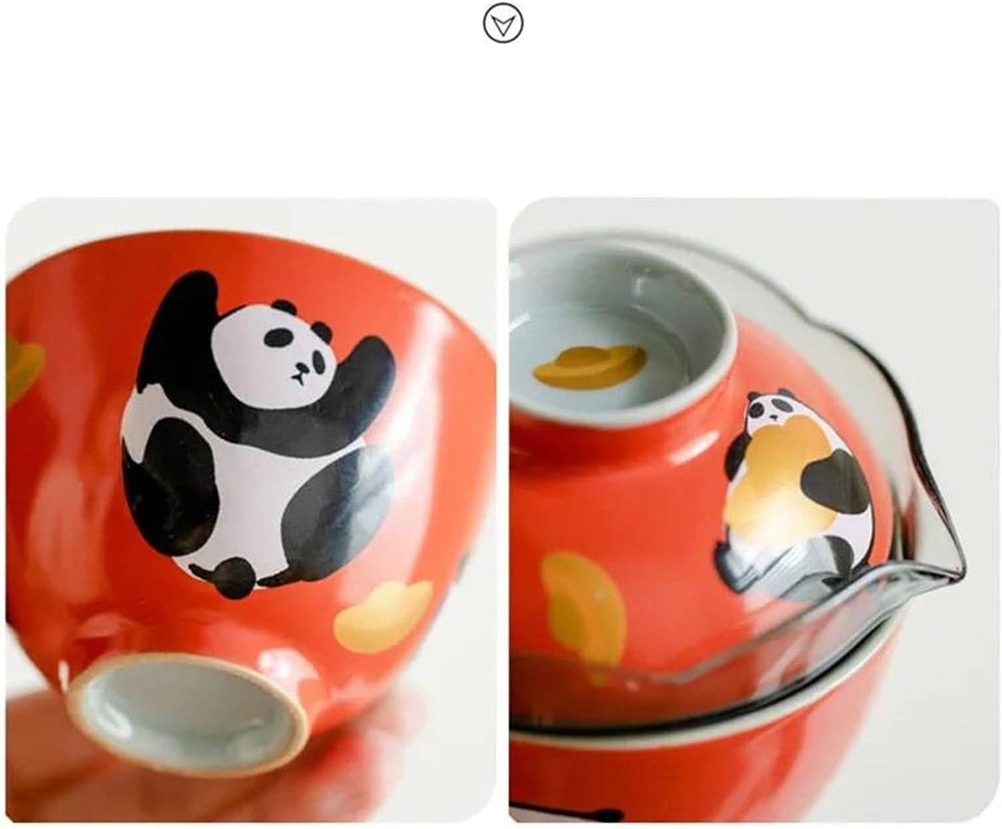 FUTWIZ Afternoon Tea Set Wealth Rolling Panda Art Ceramic Express Cup Outdoor Tea Maker Tea Set Portable 1 Pot 1 Cup with Storage Bag Chinese Tea Set Tea Set for Adults