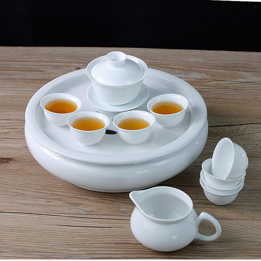 Porcelain Tea Tray, Double-Layer Ceramic Tray Circular for Tea Coffee Serving Table (10inch)