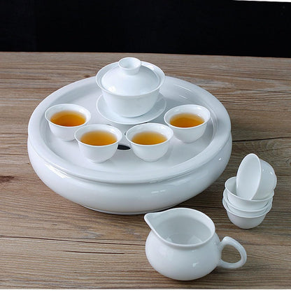 Porcelain Tea Tray, Double-Layer Ceramic Tray Circular for Tea Coffee Serving Table (10inch)