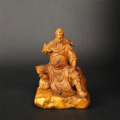 AURH 10CM Wood Guangong Sculpture Dynasty Guan Yu Buddha Statue Craft Home Decoration Figure Wood Dminiature TIANMINJIEDM (Size : 10cm)