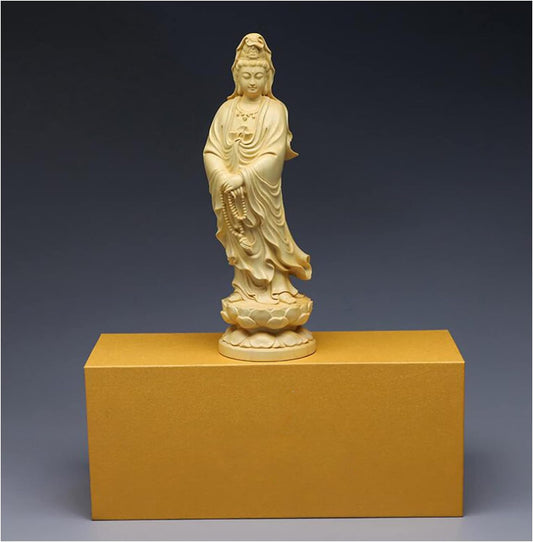 mozhixue Feng Shui Kuan yin Buddha Statue Hand Carved Luck Quan Yin Statue Wealth Guan Yin Statue Wooden Home Desktop Decoration Gifts