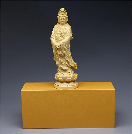 mozhixue Feng Shui Kuan yin Buddha Statue Hand Carved Luck Quan Yin Statue Wealth Guan Yin Statue Wooden Home Desktop Decoration Gifts