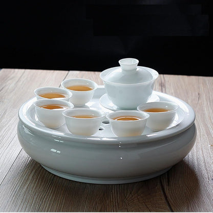Porcelain Tea Tray, Double-Layer Ceramic Tray Circular for Tea Coffee Serving Table (10inch)