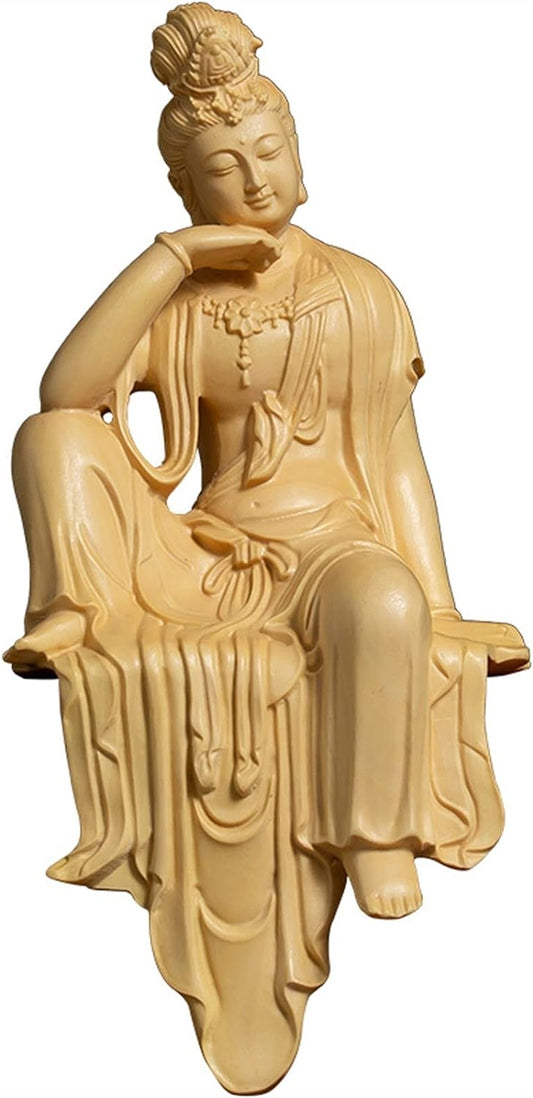 WESTCH Creative Design Feng Shui Desktop Decoration Guanyin Bodhisattva Wood Carving Buddha Figure Statue Home Decoration Wood Carving Indoor Statue