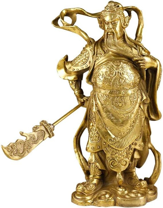 Guan Gong Bronze Statue, Guan Yu, Kwan Kung, God of Luck, Guardian of Health and Wealth, Chinese Feng Shui Guan Gong Ornament (7in)
