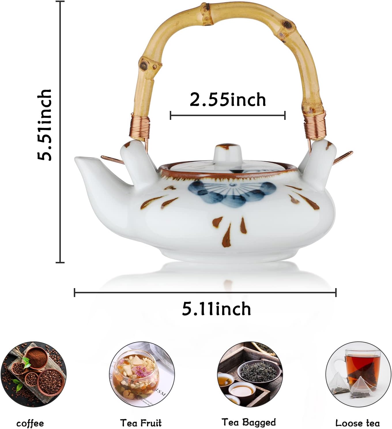 Ceramic Teapot Japanese Style Porcelain Teapot with Rattan Handle Restaurant Office Filter Tea Pot Drinkware Tea Kettle (black-200ml)