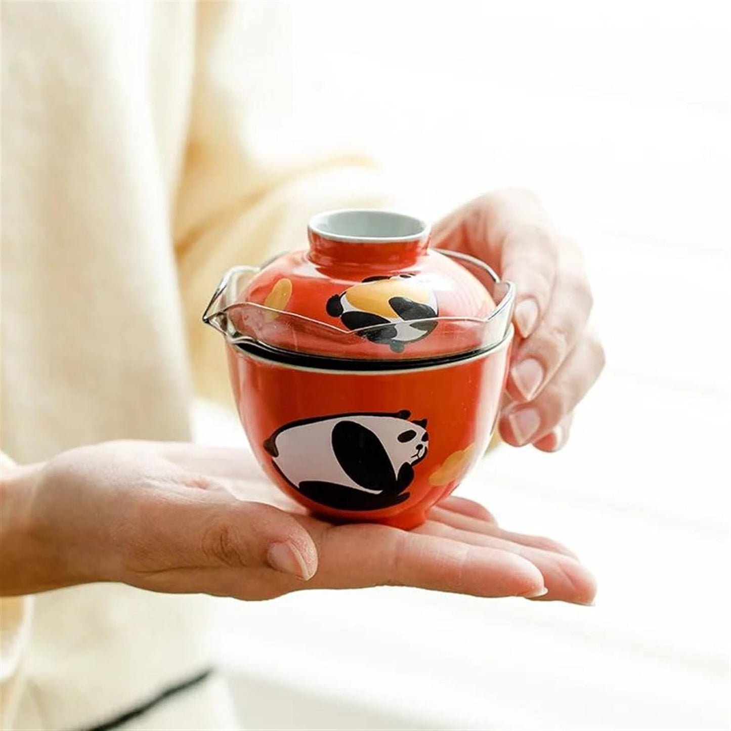 FUTWIZ Afternoon Tea Set Wealth Rolling Panda Art Ceramic Express Cup Outdoor Tea Maker Tea Set Portable 1 Pot 1 Cup with Storage Bag Chinese Tea Set Tea Set for Adults
