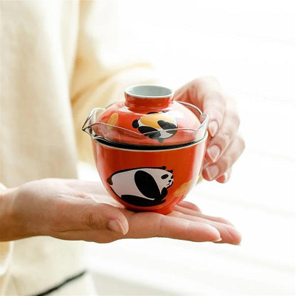 FUTWIZ Afternoon Tea Set Wealth Rolling Panda Art Ceramic Express Cup Outdoor Tea Maker Tea Set Portable 1 Pot 1 Cup with Storage Bag Chinese Tea Set Tea Set for Adults
