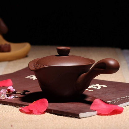 Yixing Zisha Clay Brown Side Handle Gaiwan Shaped Teapot with Filter 150ml