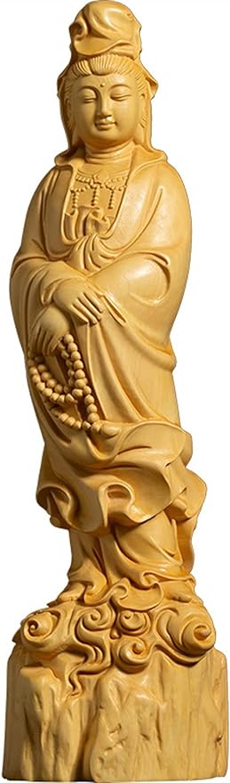 BBAUER Weiping - Creative Design Guanyin Sculpture Wood Carving Guanyin Statue Feng Shui Ornaments Home Decoration Indoor Statue
