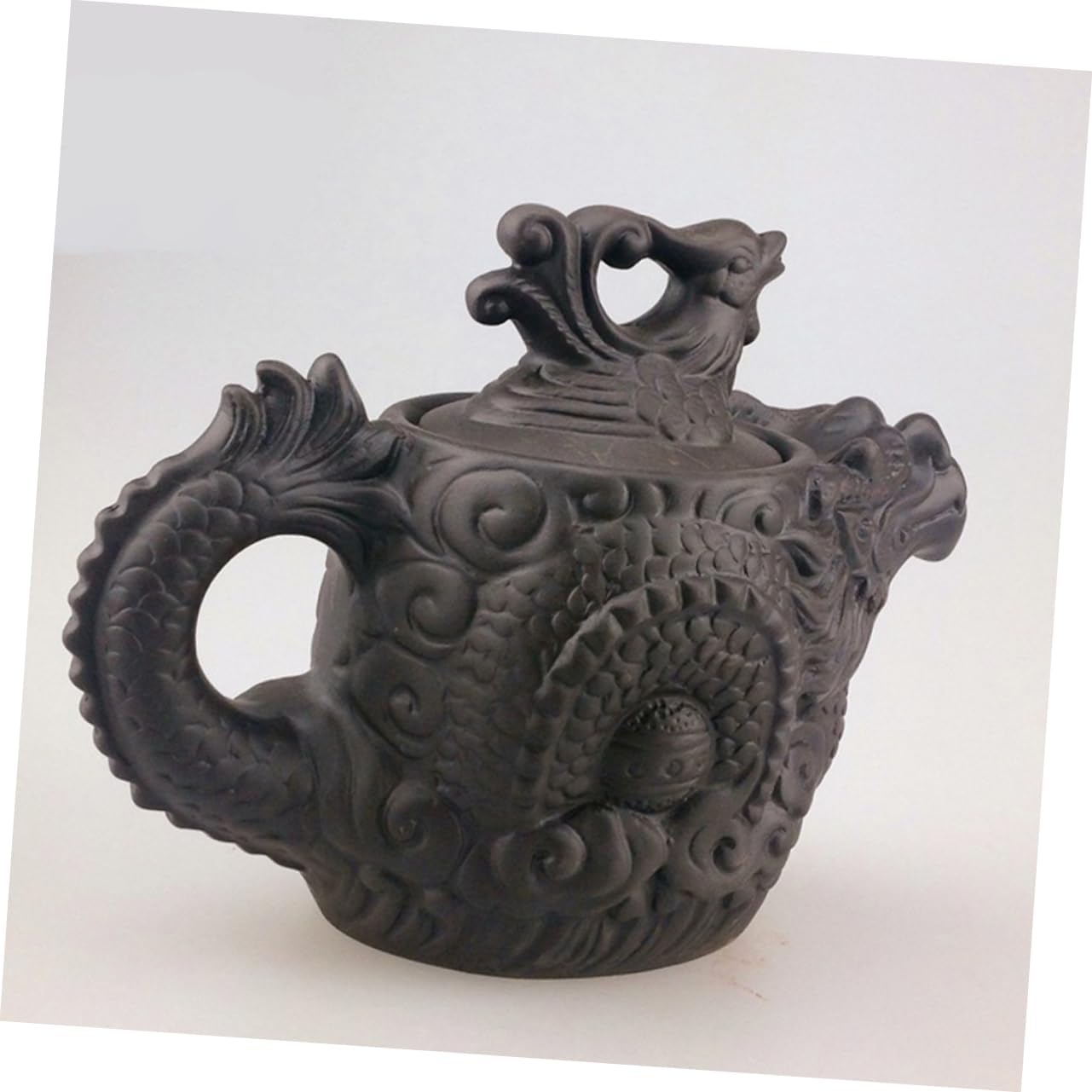 OKUMEYR Dragon Phoenix Purple Clay Teapot Ceramic Water Boiling Pot Frog Teapot Zisha Teapot Loose Tea Teapots Traditional Dragon Teapot Purple Clay Tea Pot Office Open The Pot Portable