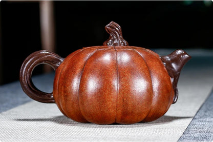 460ml Purple Clay Teapot Hand-carved Raw Ore Pumpkin Kettle Tea Infuser Chinese Zisha Tea Set